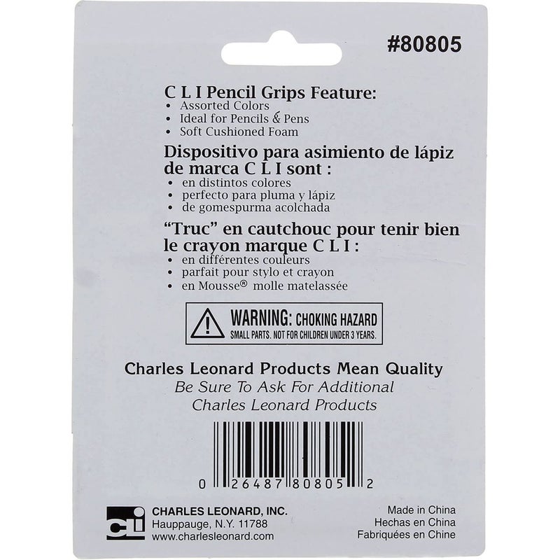Charles Leonard Soft Cushioned Foam Pencil Grips, Assorted Colors, 5-Pack (80805) - Image 2